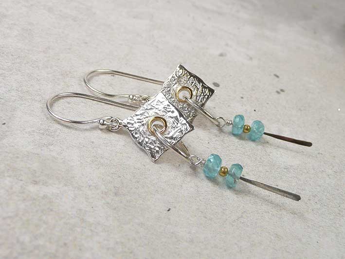 Silver Earrings - Textured Silver and Apatite