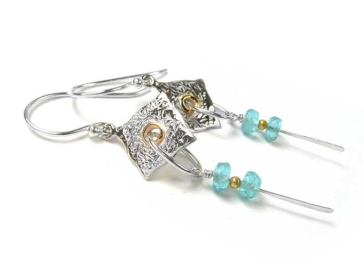 Silver Earrings - Textured Silver and Apatite