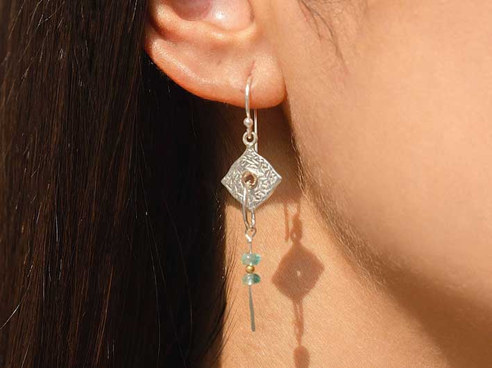 Silver Earrings - Textured Silver and Apatite