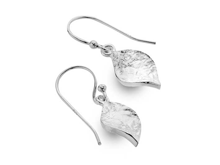 Silver Earrings - Twisted Leaf Drop