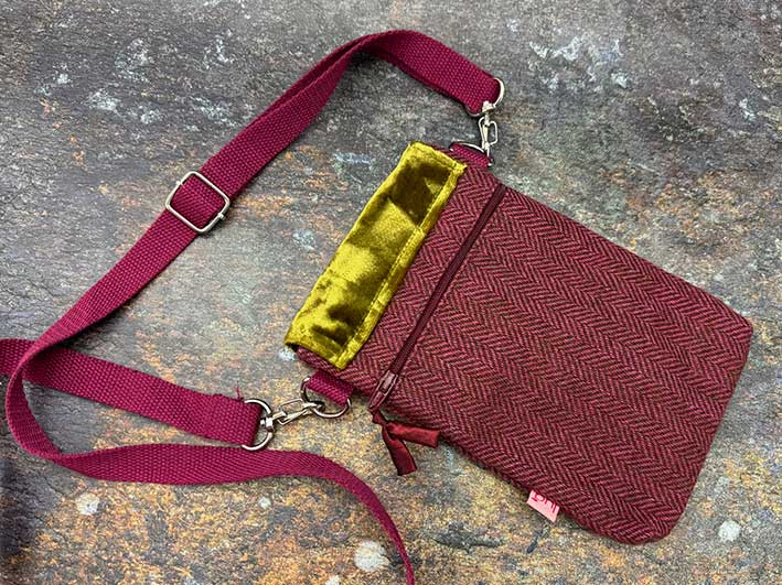 Tweed and Velvet Phone Purse - Pink