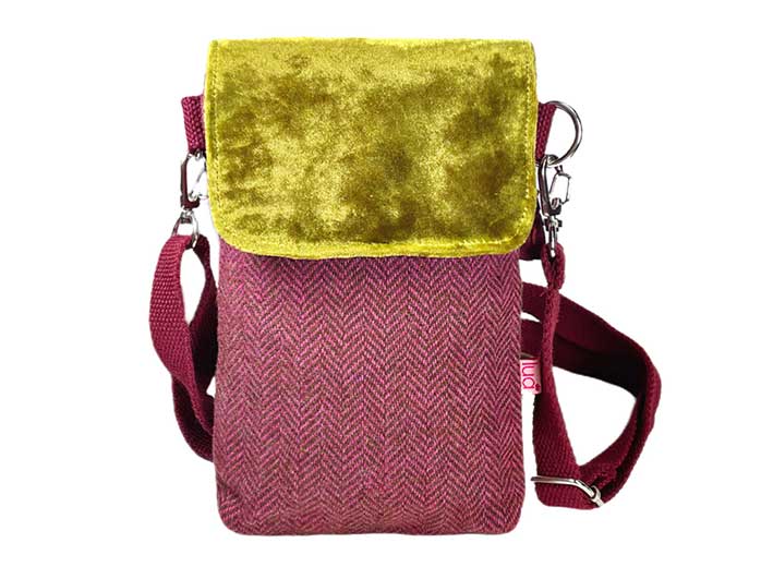 Tweed and Velvet Phone Purse - Pink