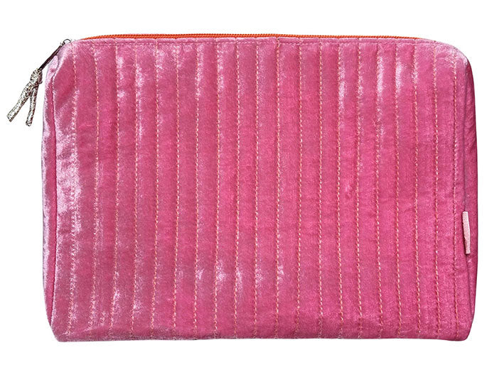 Velvet Cosmetic Bag Large - Flamingo Pink