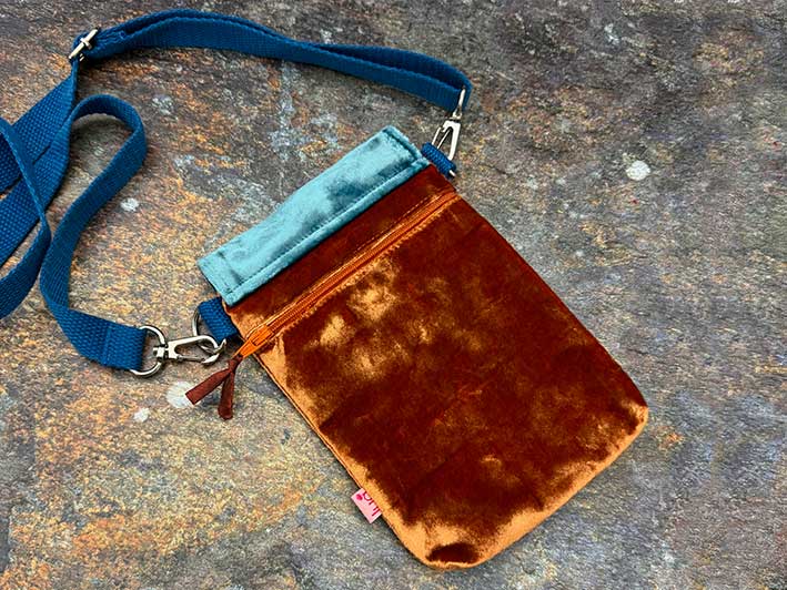 Velvet Phone Purse - Burnt Orange and Blue