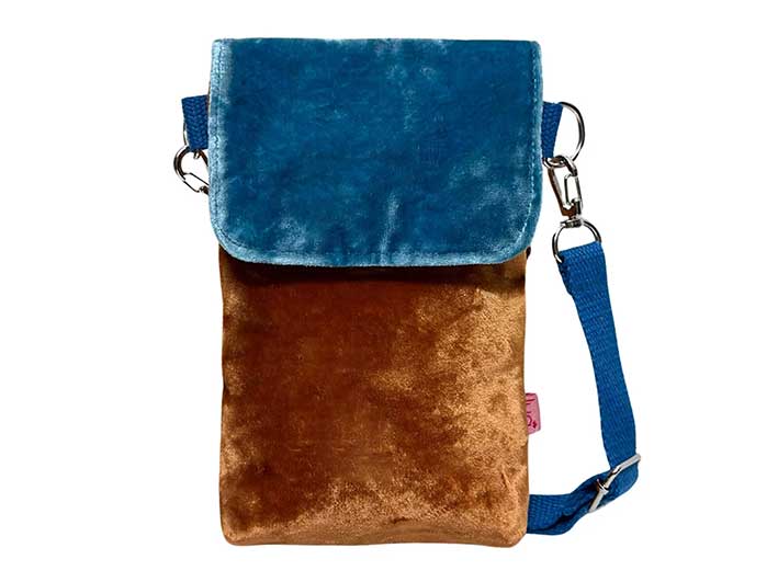 Velvet Phone Purse - Burnt Orange and Blue