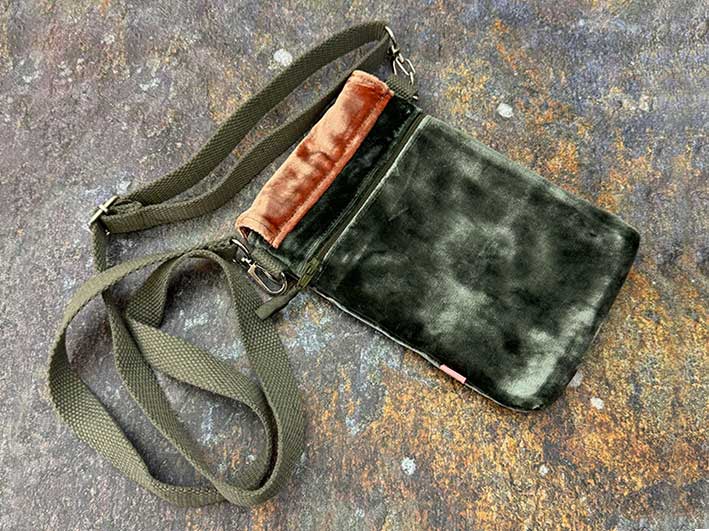 Velvet Phone Purse - Dark Sage and Sand