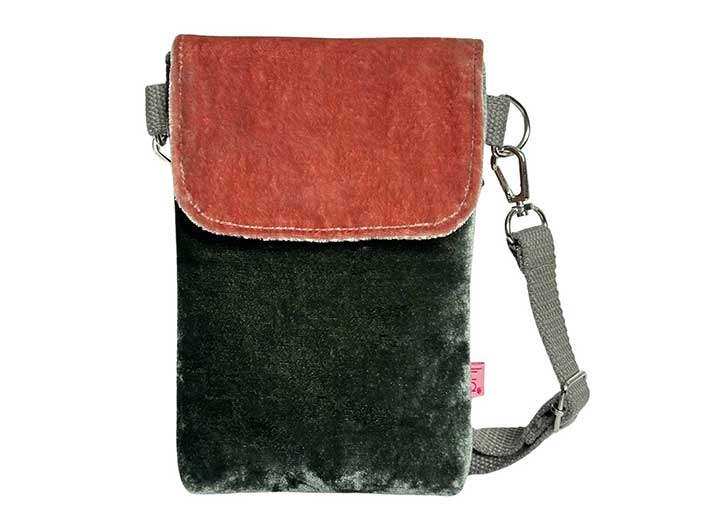 Velvet Phone Purse - Dark Sage and Sand