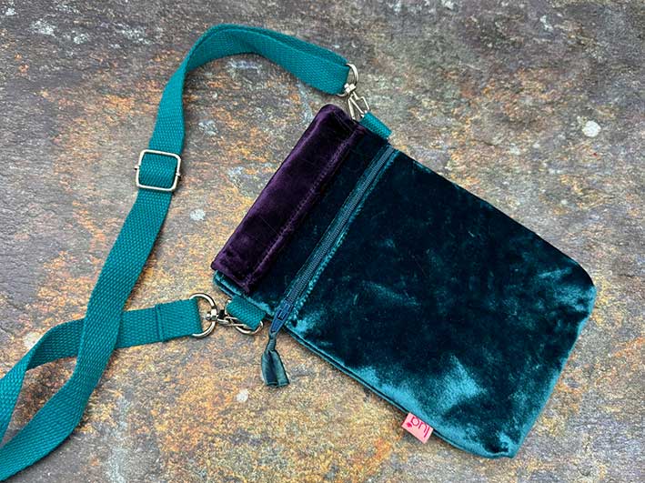 Velvet Phone Purse - Dark Turquoise and Purple