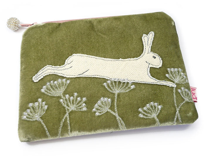 Velvet Purse - Fennel Green Hare Medium