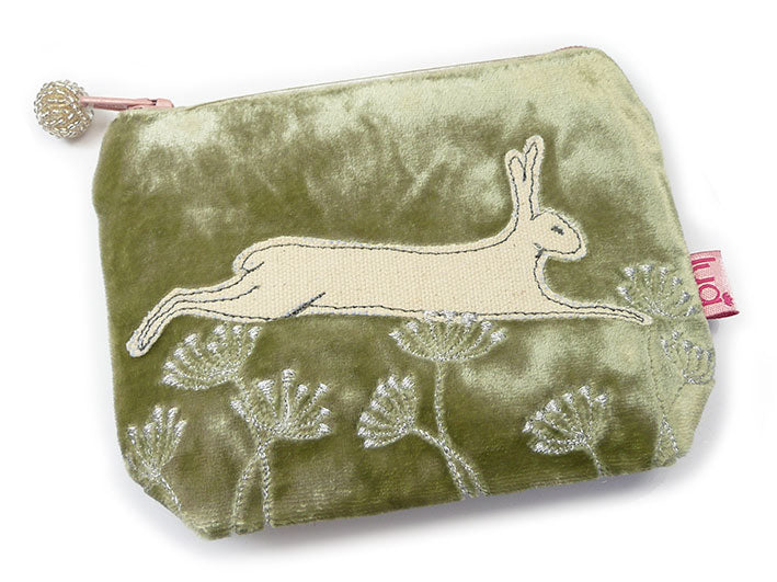 Velvet Purse - Fennel Green Hare Small