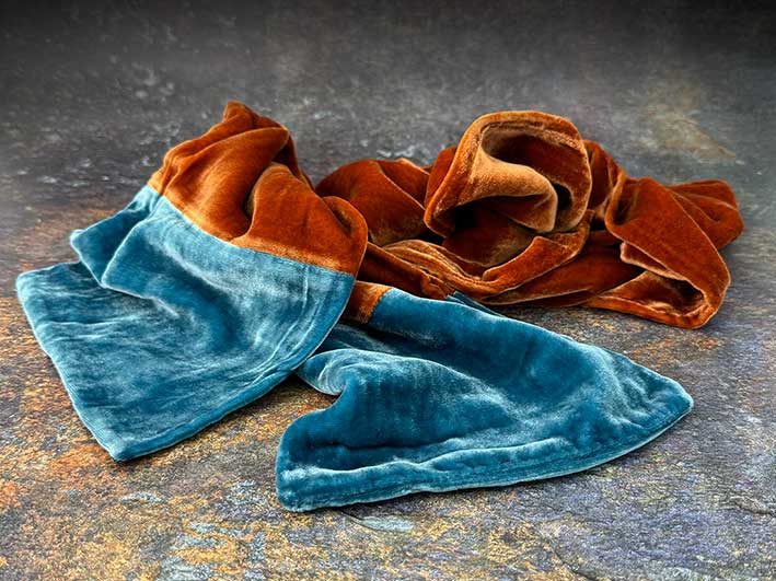 Velvet Scarf - Burnt Orange and Teal