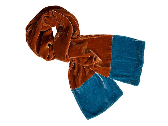 Velvet Scarf - Burnt Orange and Teal