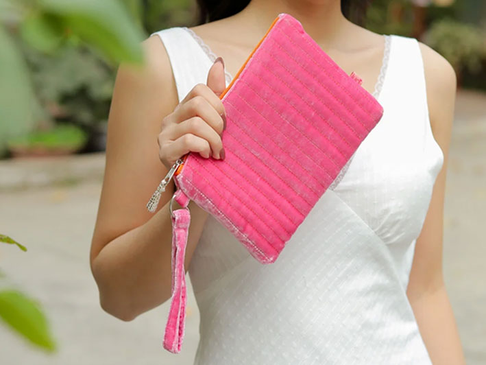 Velvet Wrist Bag - Flamingo Pink