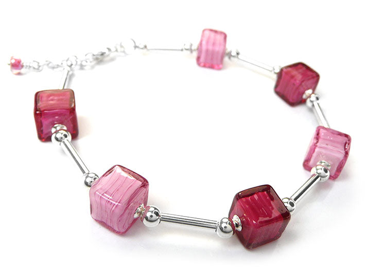 Murano Glass Cube Bracelet - Pinks