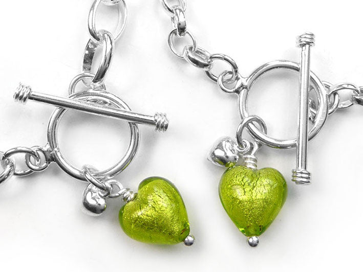 Lime Green Murano 2024 Glass Heart Bracelet