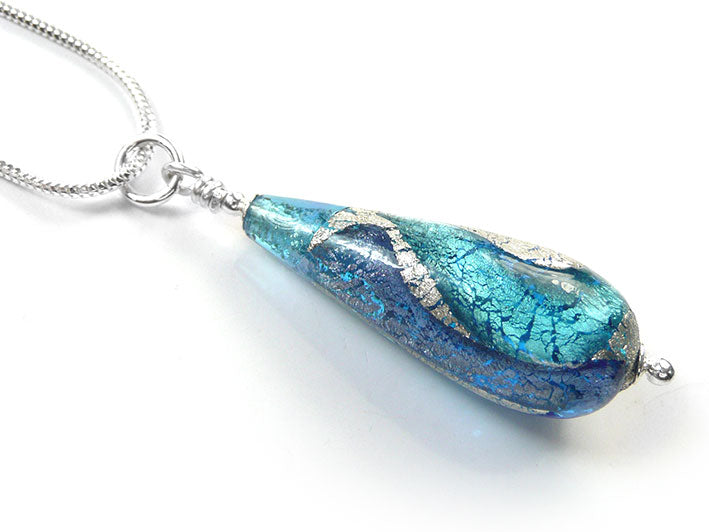 Murano Glass Pendant - Aqua Swirl Drop – Indigo Silver